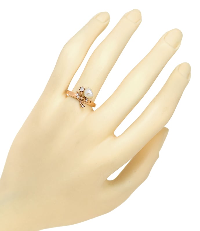 Foto 4 - Antiker Jugendstil Ring Perle Diamanten 14K Rotgold, S2275
